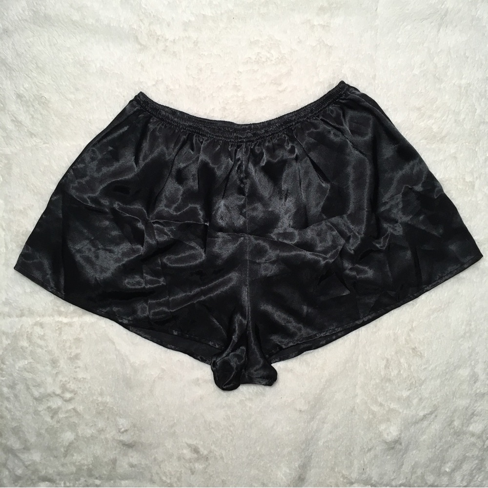90s Vintage Victoria’s Secret Black Satin High Waisted Sleep Shorts Gold Label S
